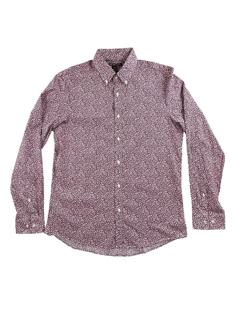 Michael Kors Burgundy and White Micro Print Button-Down Shirt